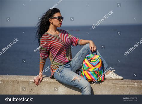 Beautiful Sexy Brunette Glasses Posing On Stock Photo Shutterstock