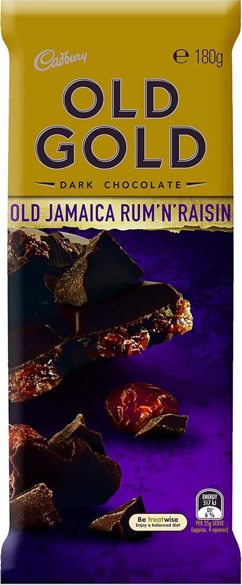 Cadbury Old Gold Dark Chocolate Old Jamaica Rum N Raisin 180g Block