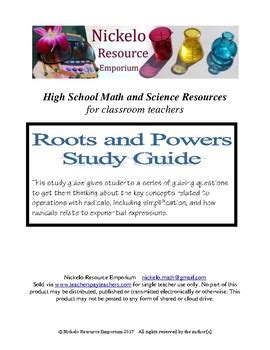 Study Guide Algebra Roots And Powers By Nickelo Resource Emporium