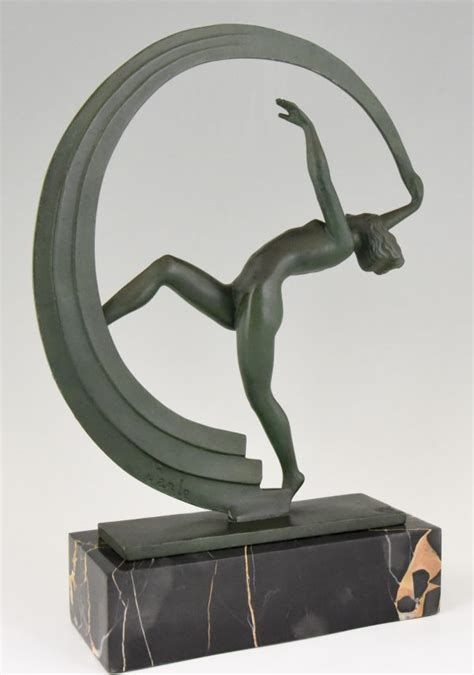 Art Deco Sculpture Of A Nude Scarf Dancer Bacchanale Deconamic