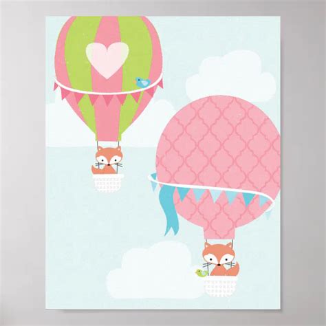 Hot Air Balloon Girl Nursery Art Poster Zazzle