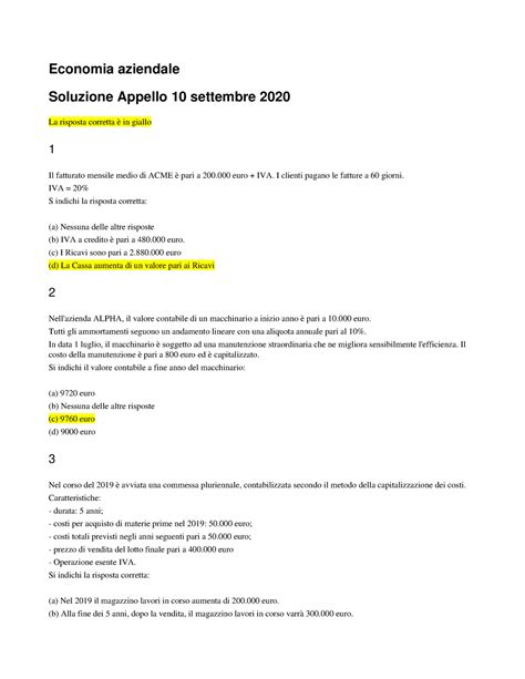 Esame Economia Aziendale Soluzione Appello Settembre