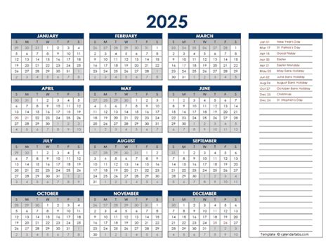 Holiday Calendar 2025 Irelands - Kip Caritta