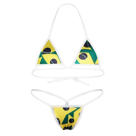 Women Brazil Flag Bikini Swimsuit Set Sexy G String Thong Bikini Split Swimwear Female Low Waist