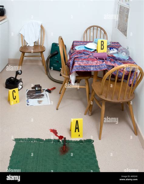 Crime scene with evidence markers Stock Photo - Alamy