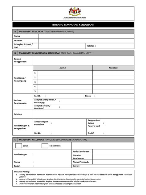 Borang Tempahan Kenderaan Jabatan Pdf