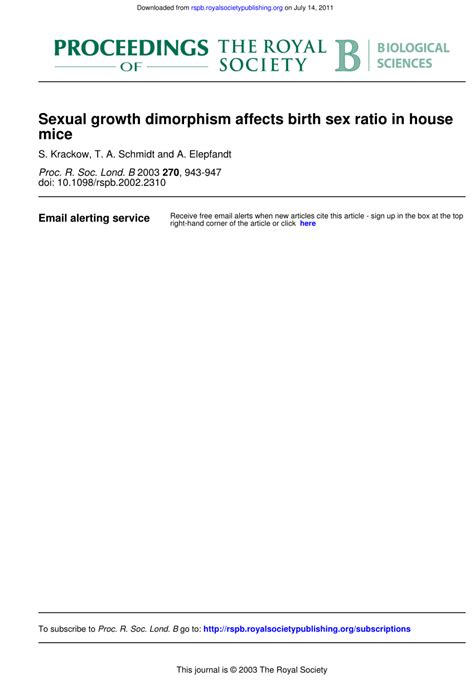PDF Sexual Growth Dimorphism Affects Birth Sex Ratio In House Mice