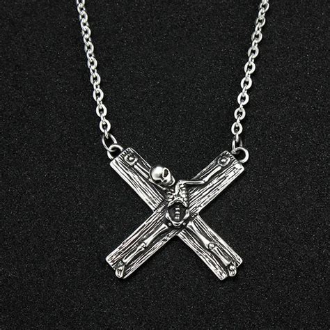 Gothic Men Jewelry Punk Retro Titanium Steel Skull Skeleton Cross Pendant Stainless Steel