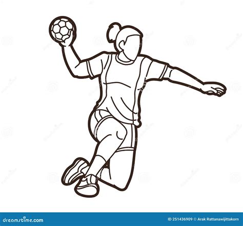 Handball Sport Female Player Action Graphic Vector Stock Vector