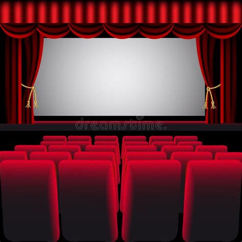 A Theater Stage With A Red Curtain Seats And A Spotlight Stock Vector