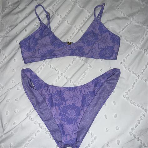Leni Swims Purple Floral Print Bikini Staple Depop