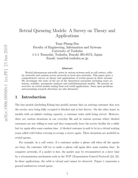 Retrial Queueing Models: A Survey on Theory and Applications | DeepAI