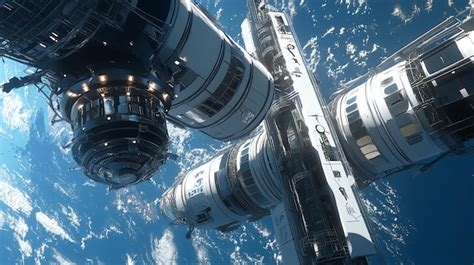 Futuristic Space Station Orbiting Earth Premium AI Generated Image