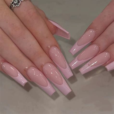 Pink Nude Pink French Long Coffin Luxury Press On Nails Etsy