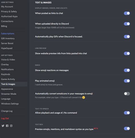 Text And Messages Features In User Settings For Mobile Discord