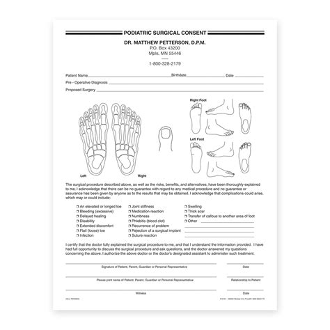 Custom Podiatric Surgical Consent Slips, 8-1/2" x 11", 100 Sheets per