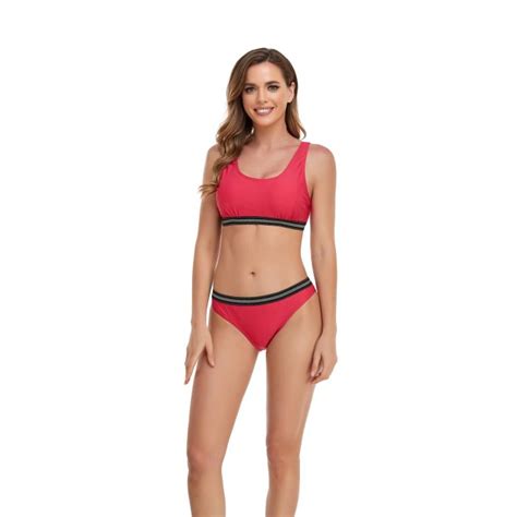 Women S 2 Piece Red Sports Bikini Set L Sports Swimwear