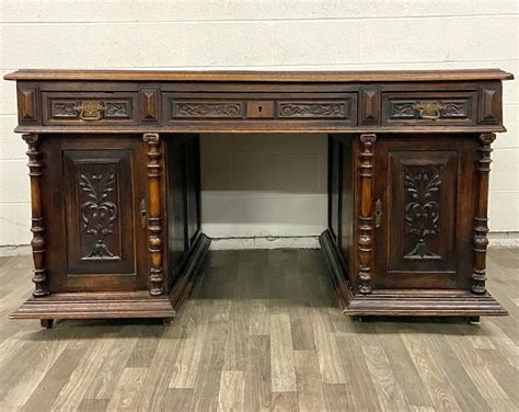 Antique French Renaissance Style Carved Oak Double Partner Desk Etsy