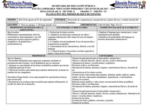 Planeaciones Del Segundo Grado Para El Primer Bloque Del Ciclo Escolar 2017 2018 Material