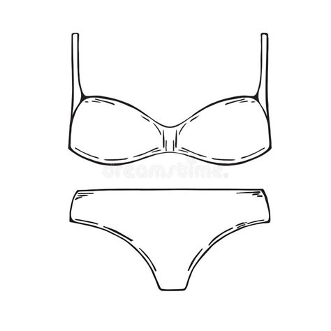 Black And White Hand Drawn Classic Women Underwear Lingerie And Swimsuit Clothes Elements With