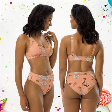 Pink Cottagecore Mushroom Recycled High Waisted Bikini Cute Etsy