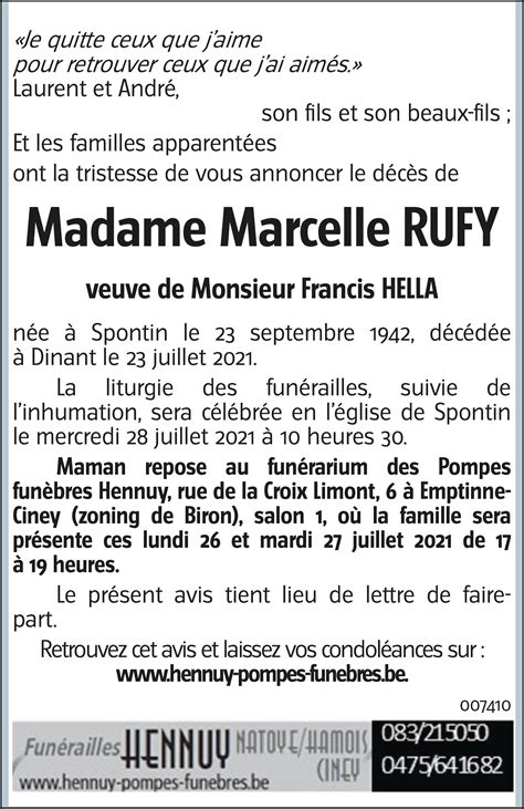 Marcelle RUFY 23 07 2021 Avis nécrologique lavenir net