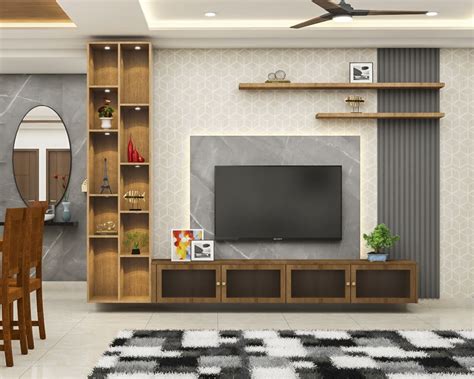 Wall Mounted Wood And Grey Tv Unit Design Livspace