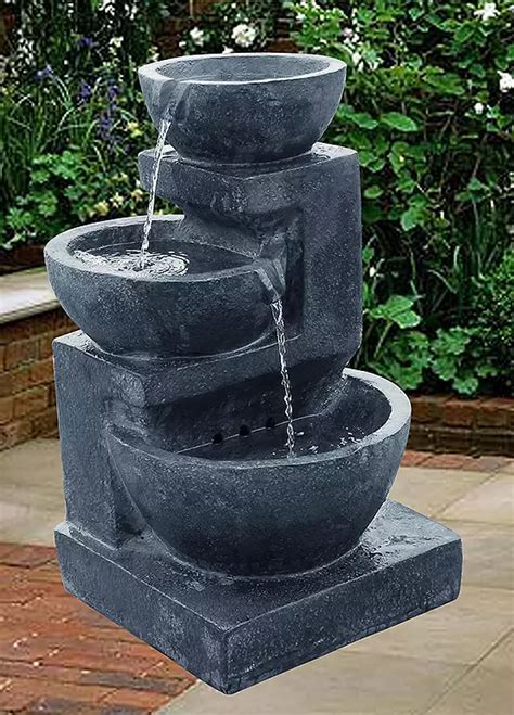 Solar Powered 3 Tier Cascade Garden Water Feature Fountain With Led