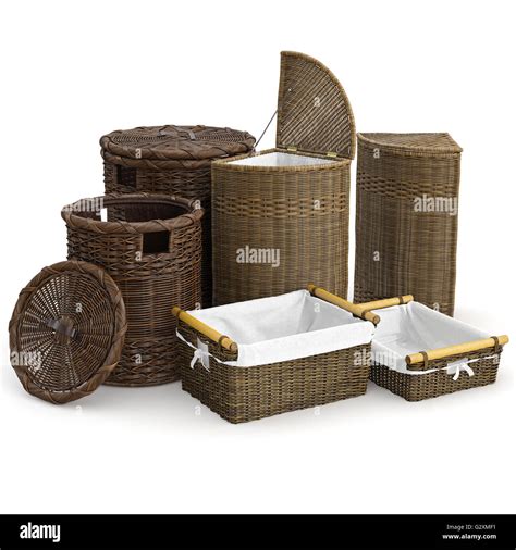 Set Wicker Baskets Stock Photo Alamy
