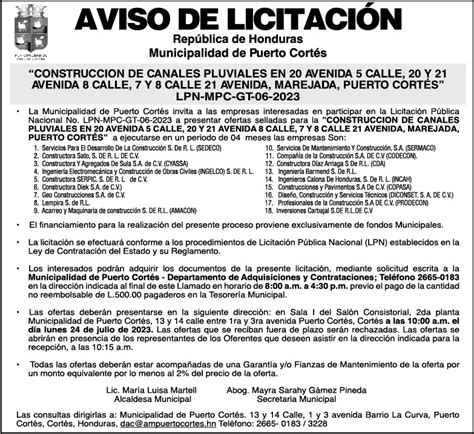 Aviso De Licitaci N Municipalidad De Puerto Cort S