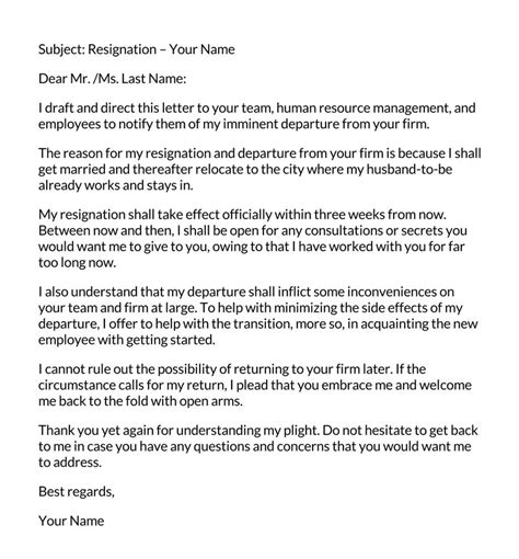 Resignation Letter Due To Marriage Samples