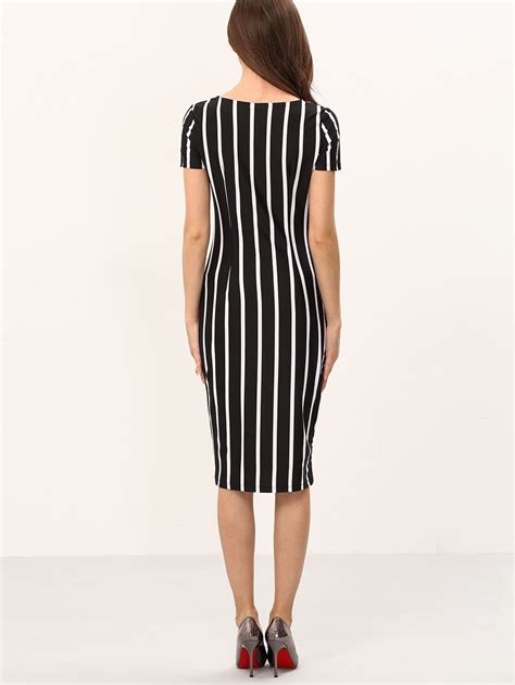 Vertical Striped Long Sheath Dress Shein Sheinside