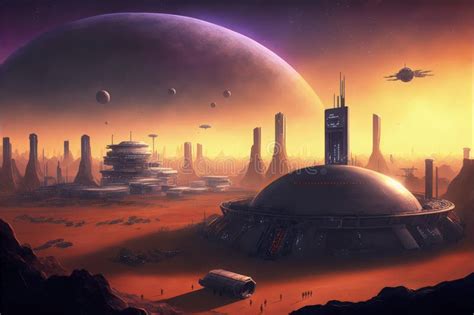 Futuristic Colony On Exoplanet With Colossal Constructions Depicted In Digital Artwork