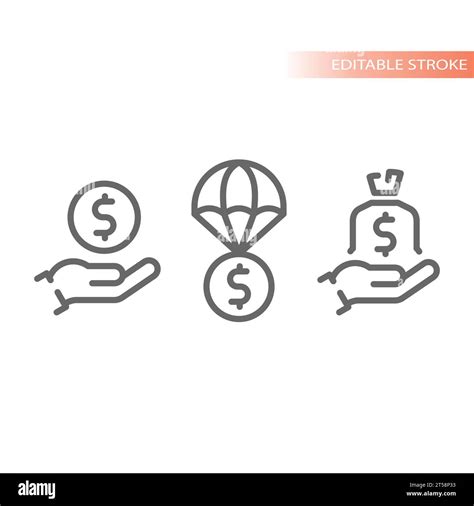 Financial aid and help vector icon set. Parachute money delivery