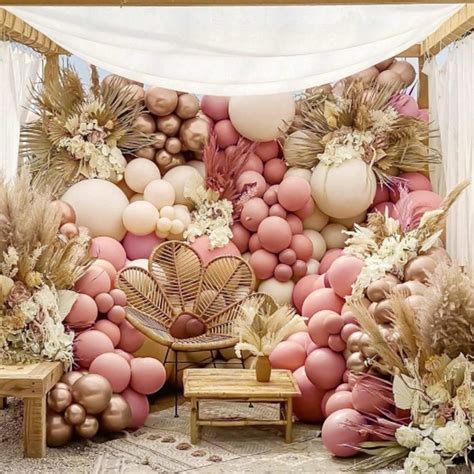 Pcs Party Balloons Decoration Set For Anniversary Vintage Pink Nude Metallic Gold Balloon