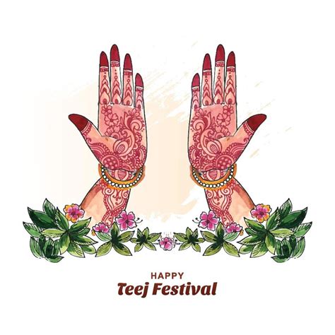 Women Hand Mehndi Hariyali Teej Hindu Festival Greeting Card Background