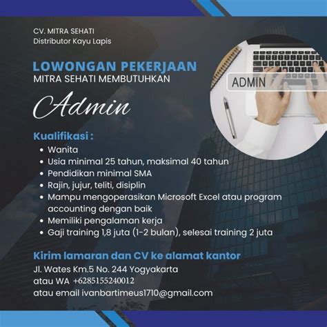 Lowongan Kerja Admin Di CV Mitra Sehati LokerJogja ID