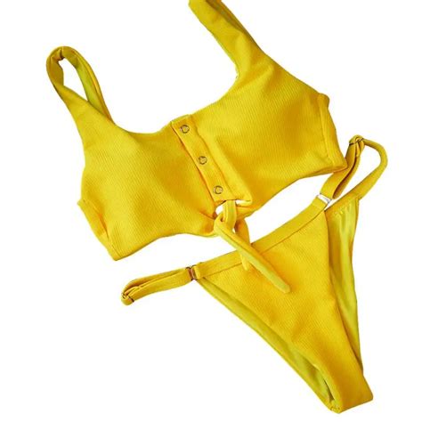 Summer NEW Women Sexy Bandage Rivet Bikini Set Solid Color Bathing Suit Swimwear Beach Wear