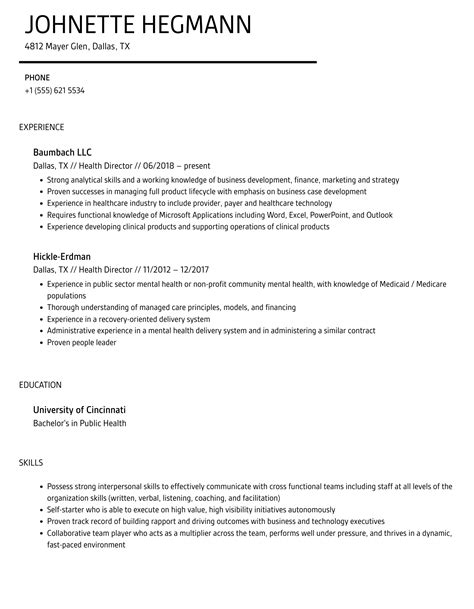 Health Director Resume Samples Velvet Jobs