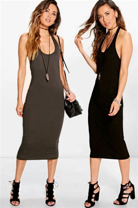 2 Pack Midi Halterneck Bodycon Dress Boohoo