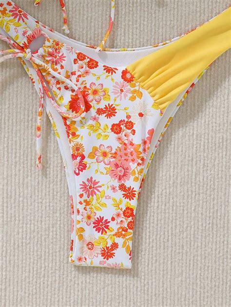 Swim Mod Summer Beach Women Strapless Ruched Bandeau Bikini Set With Bralette And Tie Side