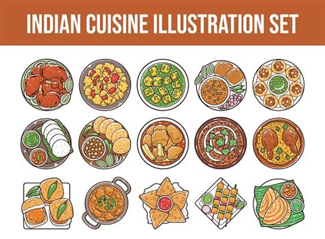 Premium Vector Indian Cuisine Vector Illustration Set