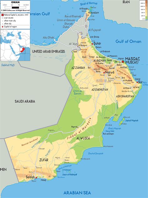 Physical Map of Oman - Ezilon Maps