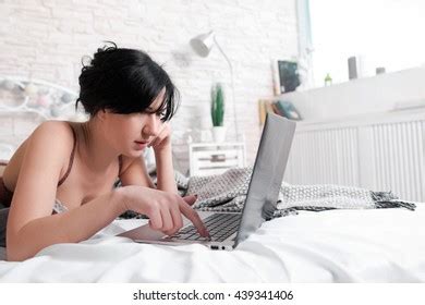 Nude Brunette Working On Laptop Closeup Stock Photo 439341406 Shutterstock