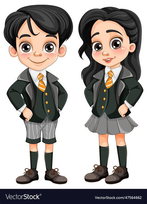 Asian Boy And Girl Student In School Uniform Vector Image
