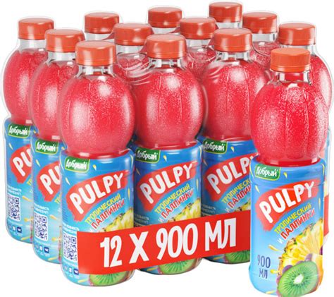 Напиток сокосодержащий Pulpy Тропический с мякотью, 12 шт х 0,9 л ...