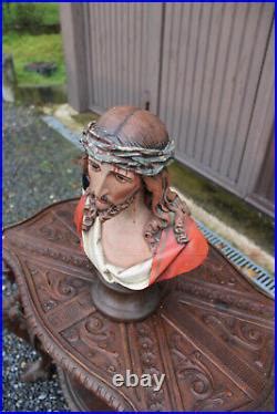 Antique Ceramic Rare Statue Jesus Ecce Homo Bust Religious Antique