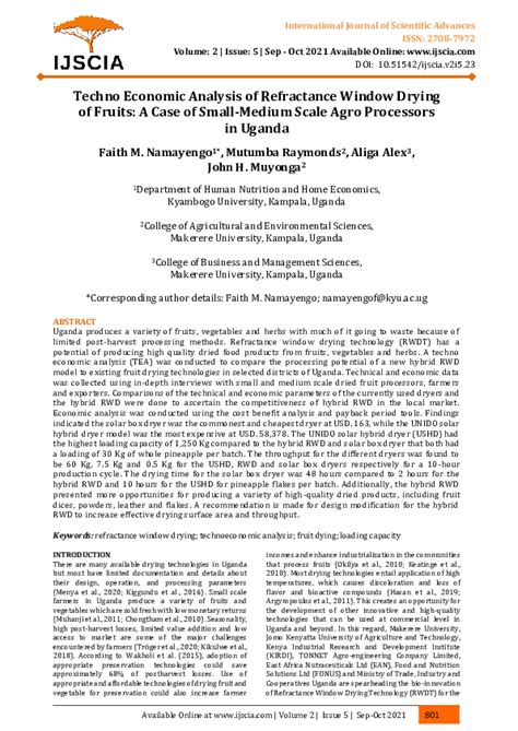 Pdf Techno Economic Analysis Of Refractance Window Drying Of Fruits