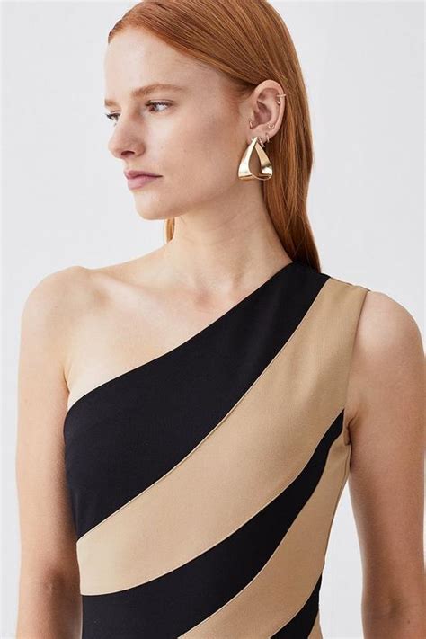 Dresses One Shoulder Sleeveless Colour Block Ponte Midi Dress