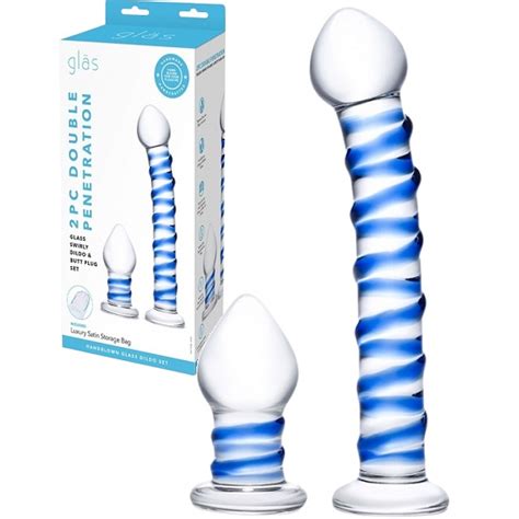 Glas Pc Double Penetration Glass Swirly Dildo Butt Plug Set
